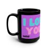 Black Mug – Purple Love You!! Design with Black Tulips By MIHONO