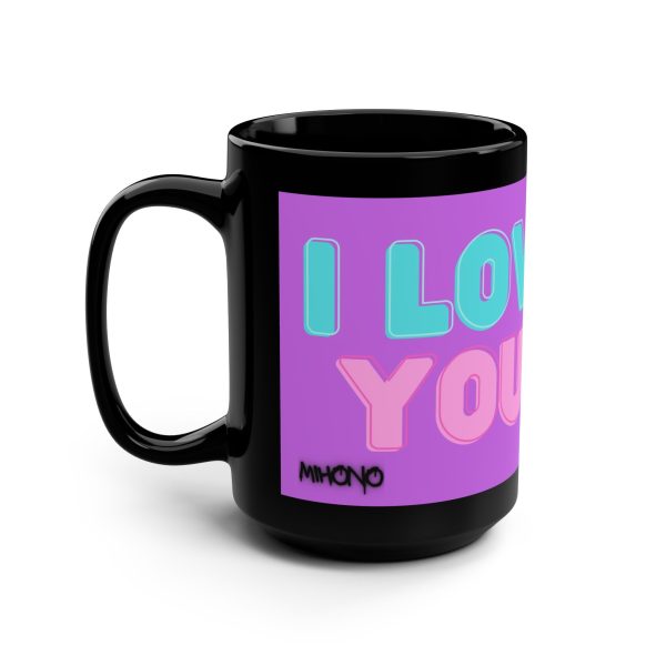 Black Mug – Purple Love You!! Design with Black Tulips By MIHONO