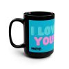 Black Mug — Love You!! Blue Floral Coffee Cup By MIHONO