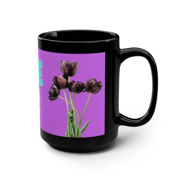Black Mug – Purple Love You!! Design with Black Tulips By MIHONO