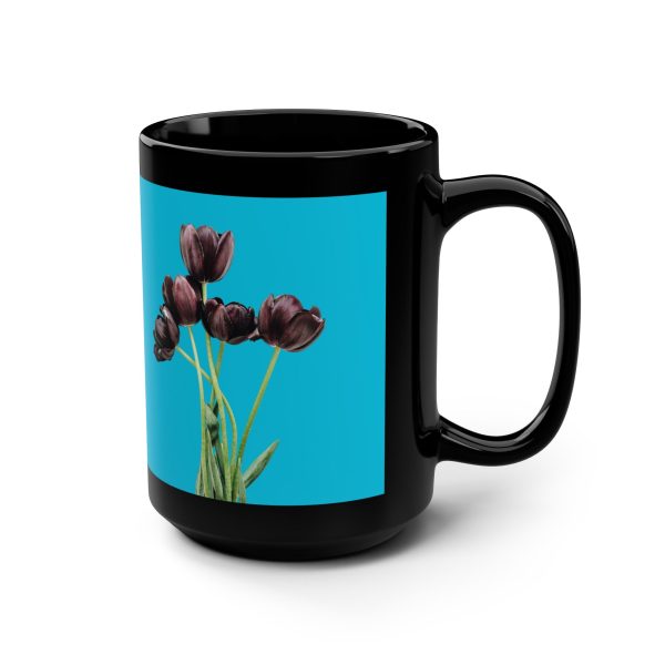 Black Mug — Love You!! Blue Floral Coffee Cup By MIHONO