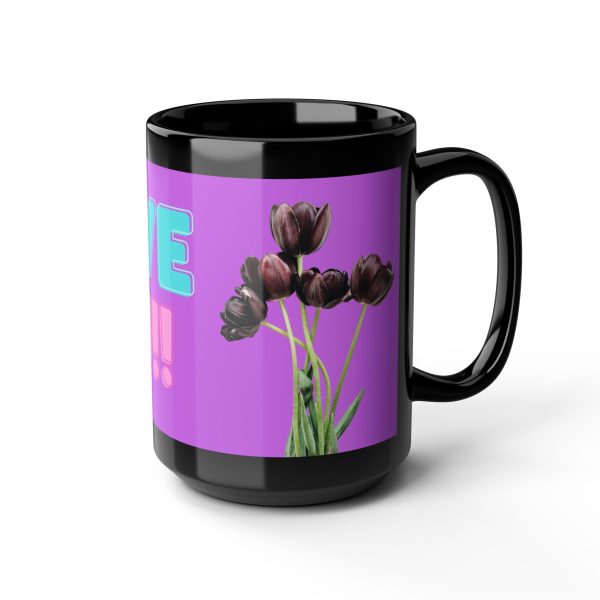 Black Mug – Purple Love You!! Design with Black Tulips By MIHONO