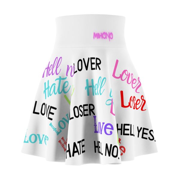 Skater Skirt — Bold Word Print Love, Hate, Loser By MIHONO