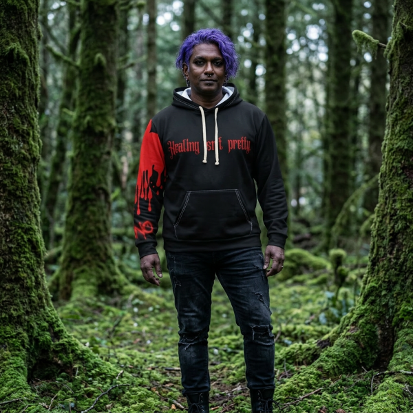 Goth Hoodie "Healing Isn't Pretty" Dripping Heart - MIHONO