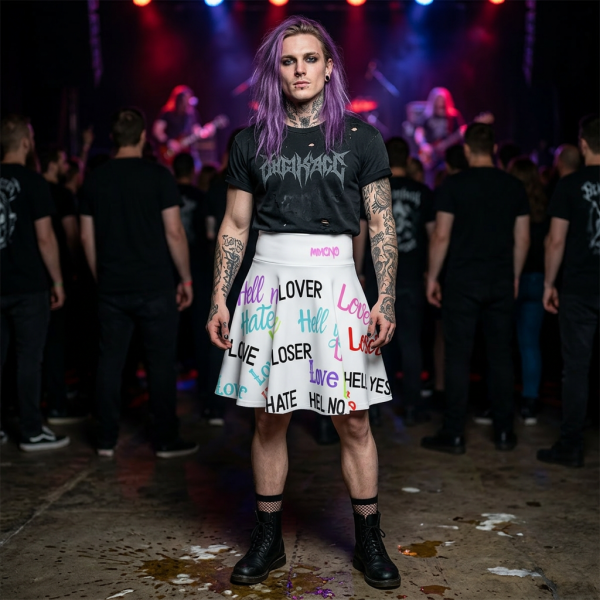 Skater Skirt — Bold Word Print Love, Hate, Loser By MIHONO