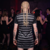 T-Shirt Dress – Black Gray  Striped With MIHONO Logo