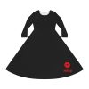 Black Long Sleeve Dress With Red Kiss – Bold Romantic Alternative Dress By MIHONO