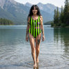 Goth Neon Striped Skeleton Dance One-Piece Swimsuit By MIHONO