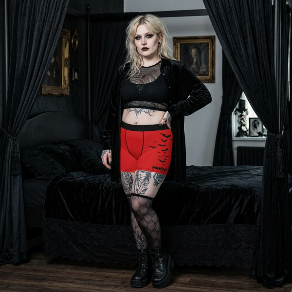 Goth Red Boxer With Flying Bats Print By MIHONO