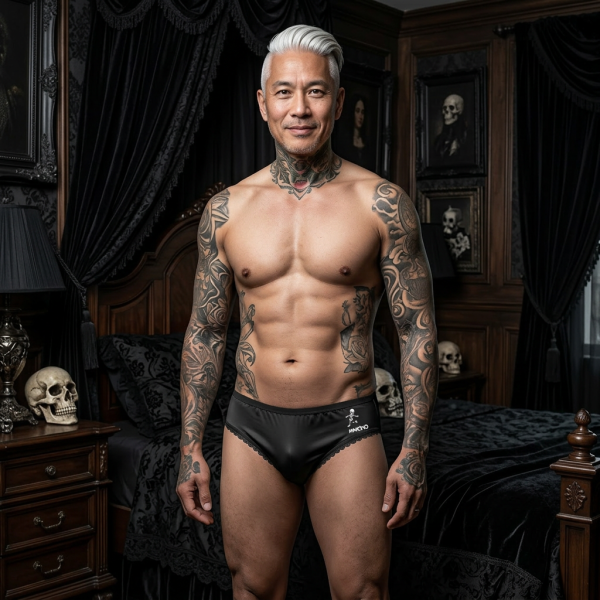 Skull & MIHONO Logo Black Lace-Trim Briefs — Gothic Cotton Panties