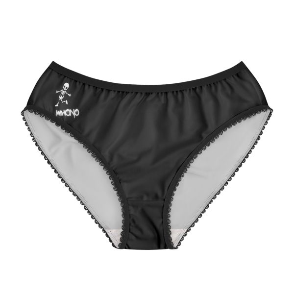 Skull & MIHONO Logo Black Lace-Trim Briefs — Gothic Cotton Panties