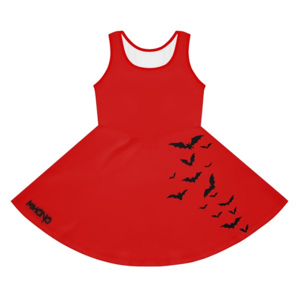Goth Girls' Red Sundress with Flying Bats By MIHONO