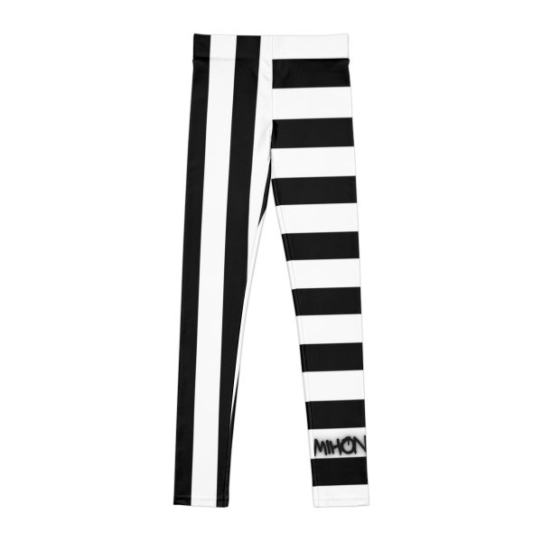 Metal Head Black & White Striped Youth Leggings By MIHONO