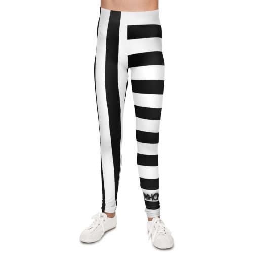 Metal Head Black & White Striped Youth Leggings By MIHONO