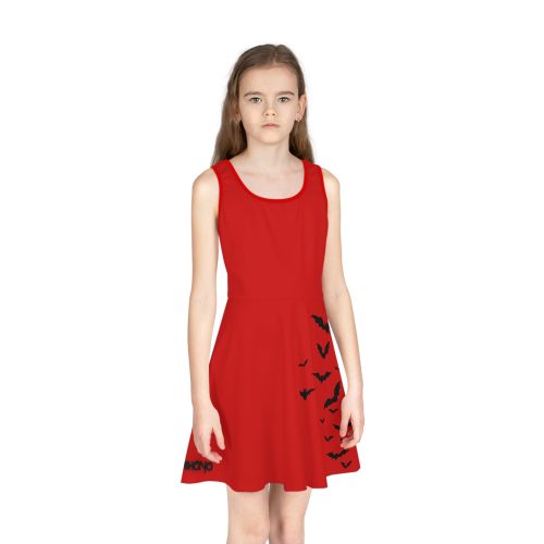 Goth Girls' Red Sundress with Flying Bats By MIHONO