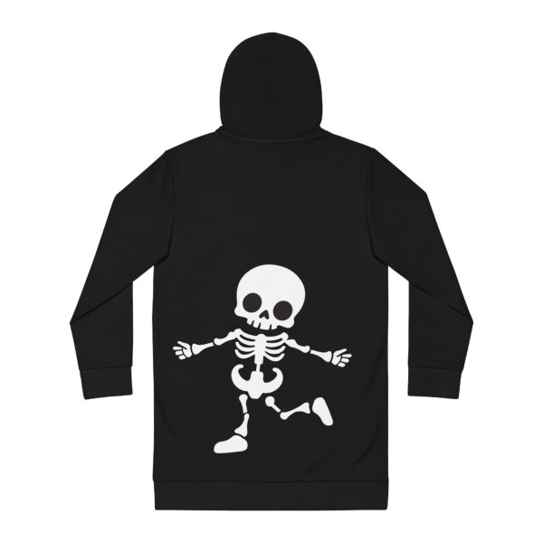 Metal Head Hoodie Dress — Playful Dancing Skeleton Graphic By MIHONO
