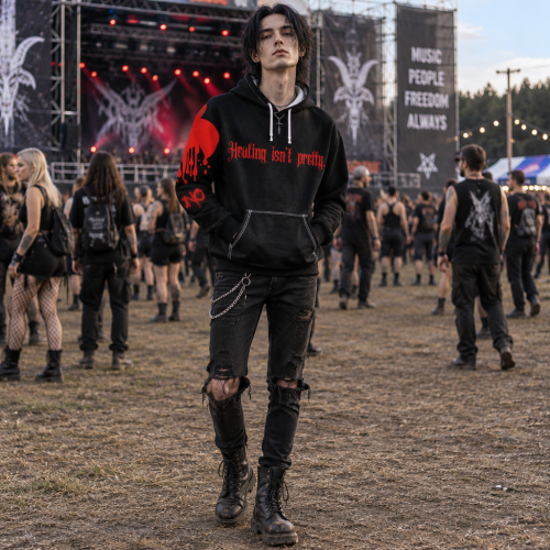 20261025203925-1f1d0b42-aee1-6d9c-87b3-c2c192c475fe.png Goth Hoodie "Healing Isn't Pretty" Dripping Heart - MIHONO